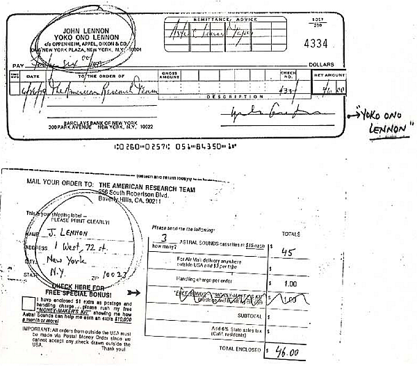 John Lennon and Yoko Ono Purchased  Three Copies of Astral Sounds